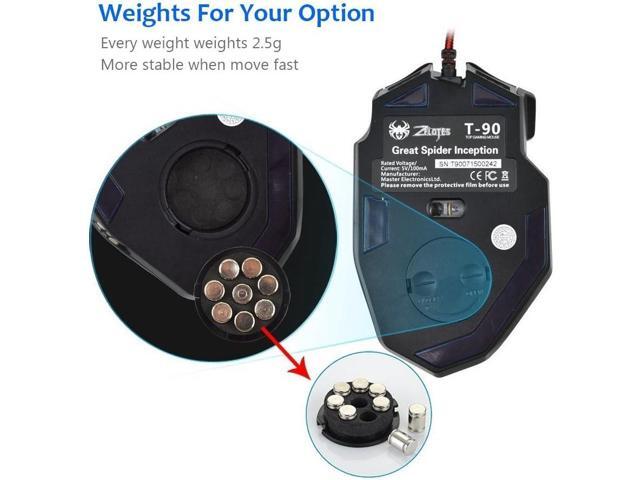 Zelotes T90 Professional 9200 DPI High Precision USB Wired Gaming Mouse,8 Buttons,With 7 kinds modes of LED Colorful Breathing Light, Weight Tuning...