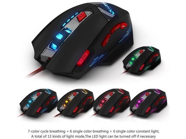 Zelotes T90 Professional 9200 DPI High Precision USB Wired Gaming Mouse,8 Buttons,With 7 kinds modes of LED Colorful Breathing Light, Weight Tuning...