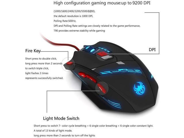 Zelotes T90 Professional 9200 DPI High Precision USB Wired Gaming Mouse,8 Buttons,With 7 kinds modes of LED Colorful Breathing Light, Weight Tuning...