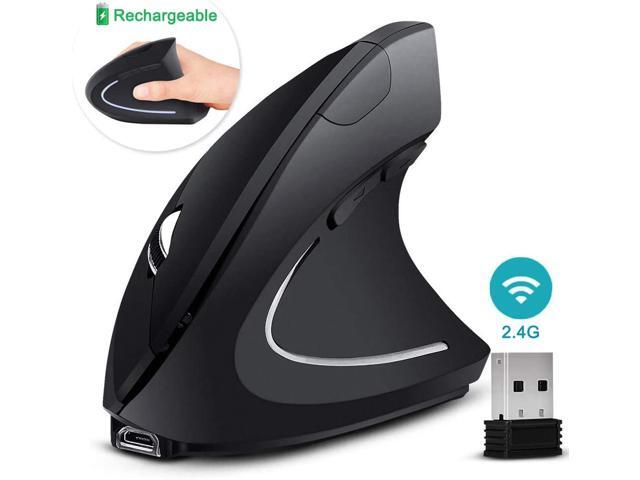 Rechargeable Wireless Ergonomic Mouse, KKUYI Upgraded Vertical Wireless Mice 2.4G Optical Mouse with 6 Buttons 800/1200/1600 DPI Levels, for.