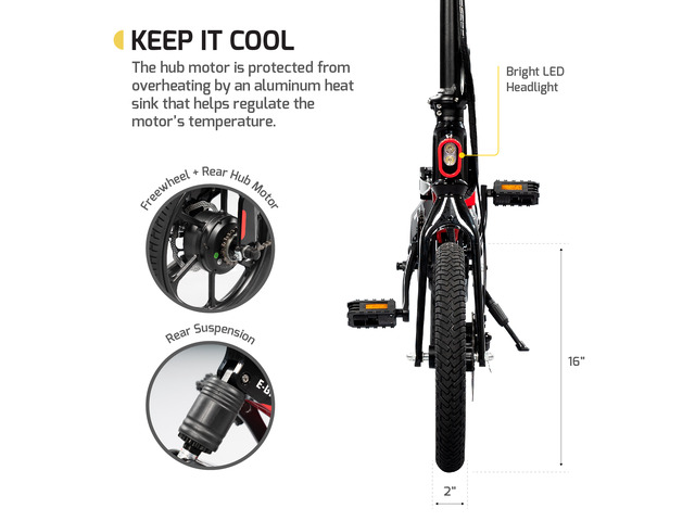Swagtron Swagcycle EB-7 Elite Folding Electric Bike, 16-Inch Wheels, Swappable Battery with Keylock & Rear Suspension