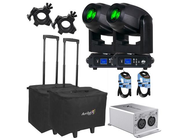 (2) American DJ Focus Spot 5Z 200 Watt, (2) Arriba Case ACR19, (2) Clamps, (2) DMX Cables, (1) Chauvet DJ Xpress 1024 Interface Bundle
