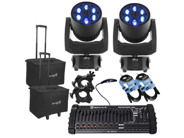 (2) CHAUVET DJ Intimidator Trio LED Moving Head, (2) Arriba Cases ACR-19, (2) DMX Cables, (2) Clamps, Rockville ROCKFORCE 384 Bundle