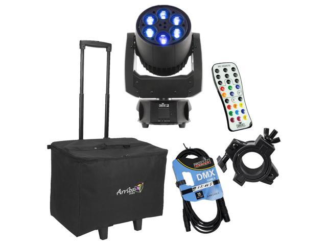 CHAUVET DJ Intimidator Trio LED Moving Head, Arriba Cases ACR-19, DMX Cable, Clamp, Remote Control Bundle