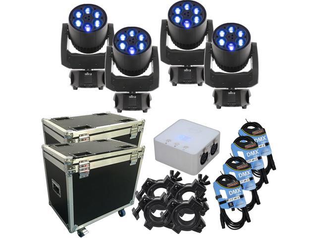 (4) CHAUVET DJ Intimidator Trio LED Moving Head, (2) Moving Head Flight Cases, (4) DMX Cables, (4) Clamps, ADJ MyDMX3.0 Bundle