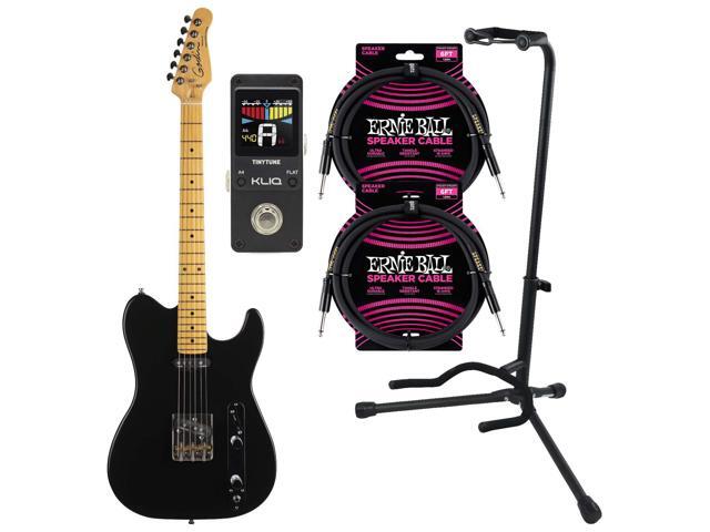 Godin (049332) Stadium HT Electric Guitar Matte Black, Gator Stand, (2) ErnieBall Cable, KLIQ TinyTune Bundle