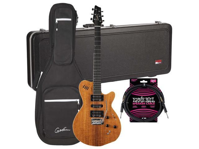 Godin (041497) xtSA Koa Electric Guitar, Natural, Gator GC-ELECTRIC-A Case, ErnieBall Cable Bundle