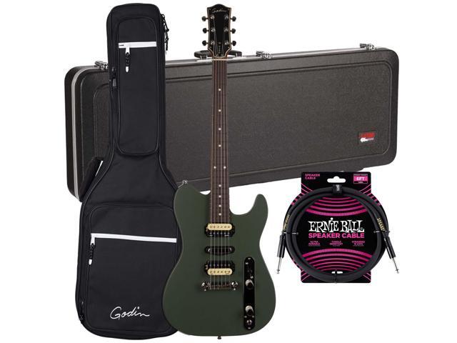 Godin (050406) Radium Electric Guitar Matte Green, Gator GC-ELECTRIC-A Case, ErnieBall Cable Bundle