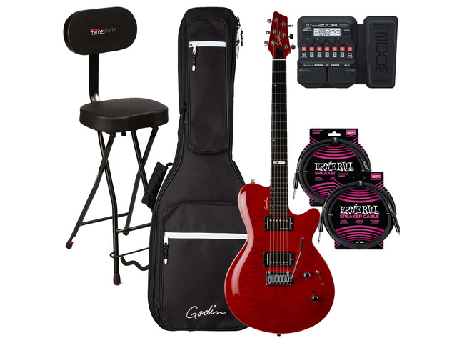 Godin (047604) DS-1 Daryl Stuermer Signature Electric Guitar, Gator GFW-GTR-SEAT, Zoom G1X Effects Pedal, (2) ErnieBall Cables Bundle