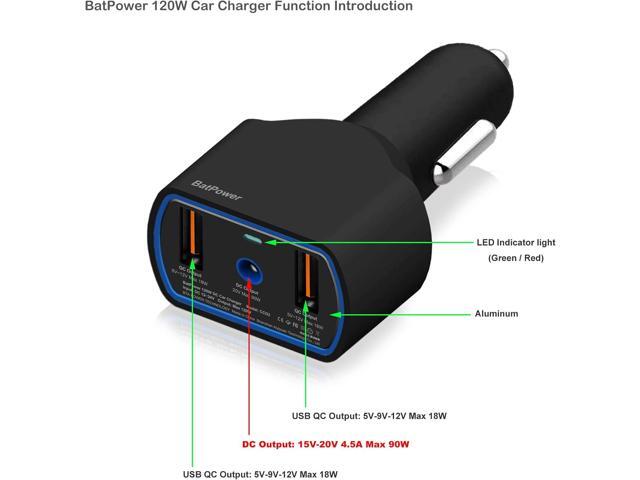 BatPower CCD2 High Power Delivery 120W Laptop Car Charger Compatible with Dell Inspiron Latitude XPS Mini Precision Studio Vostro Laptop Notebook...