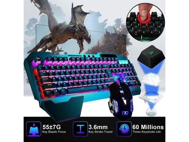 Wireless Gaming Keyboard and Mouse Combo with Rainbow LED Backlit Rechargeable 4800mAh Battery Metal Panel Mechanical Ergonomic Waterproof...