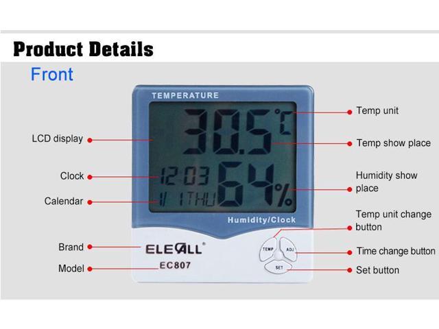 ELECALL EC807 High Accuracy Electronic Temperature Humidity Meter Thermometer Hygrometer With Clock Calendar