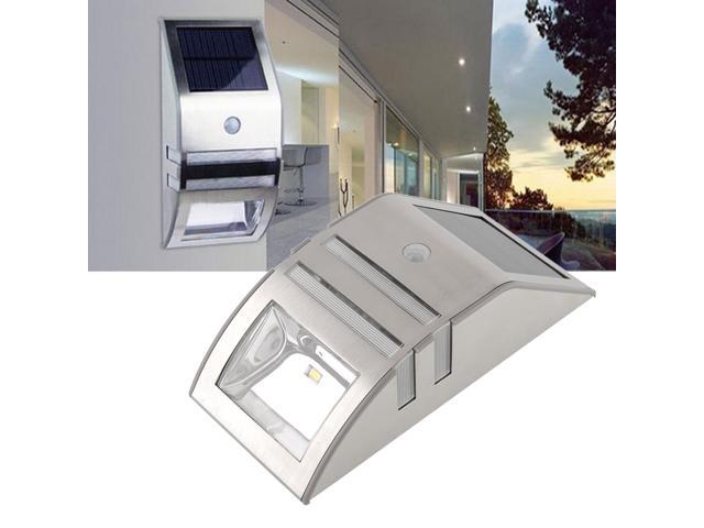 2LED Solar Power Stainless Steel PIR Human Motion Sensor Light Wall Outdoor Lamp