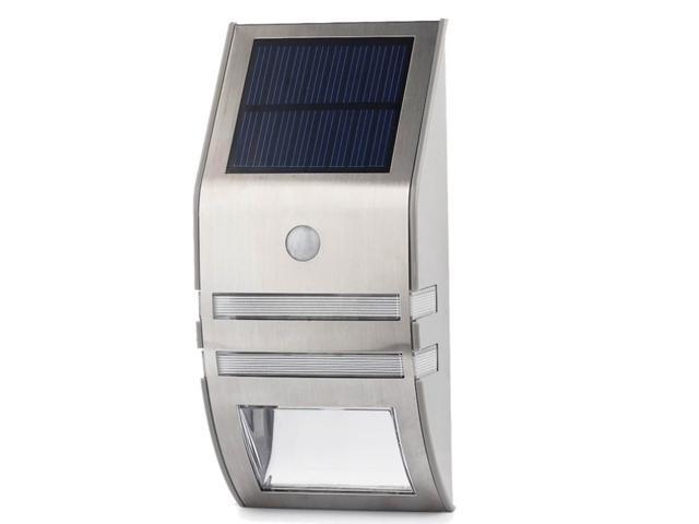 2LED Solar Power Stainless Steel PIR Human Motion Sensor Light Wall Outdoor Lamp