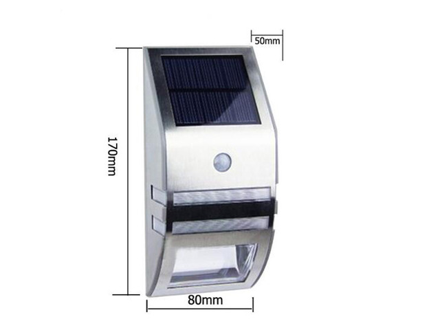 2LED Solar Power Stainless Steel PIR Human Motion Sensor Light Wall Outdoor Lamp