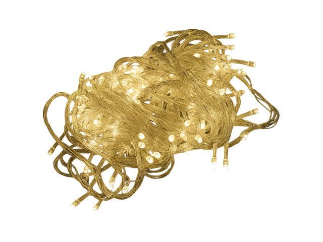 Elegani Indoor/Outdoor 100 LED String Warm White Lights with Flexible Clear Wire 33ft, Waterproof, Energy Efficient, Plug-In, Holiday & Party...