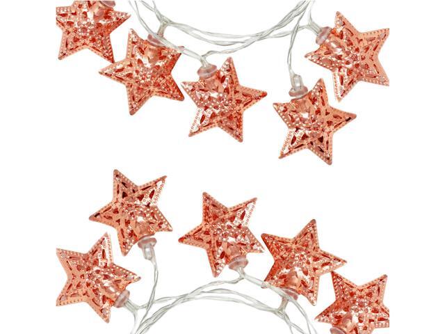 Elegani 10 LED Rose Gold Star String Lights Warm White Metal Star Fairy Lights 3ft Lighted Cord