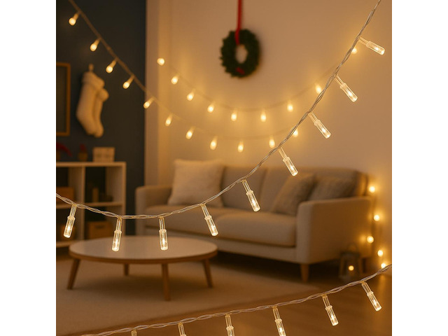 Elegani Indoor/Outdoor 100 LED String Warm White Lights with Flexible Clear Wire 33ft, Waterproof, Energy Efficient, Plug-In, Holiday & Party...