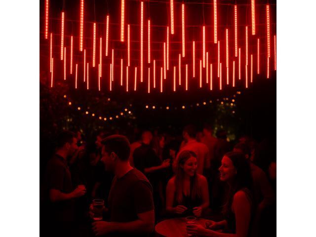 Elegani 8-Tube 50cm Red Snowfall LED Meteor Lights 8ft Plug-In, 240 LEDs, Connectable, Indoor/Outdoor Decorative Lighting for Holiday, Tree, and...