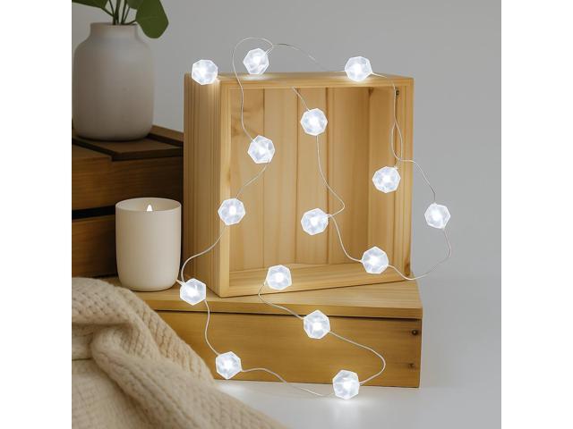 Elegani 10 LED Crystal String Lights 4.9ft Warm White, Clear Wire, Indoor Decorative Fairy Lights for Bedroom, Party, Wedding, and Holiday Decor