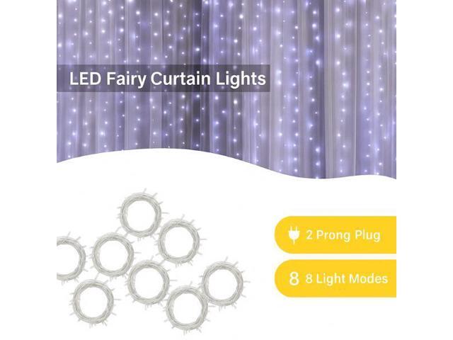 Elegani 200 LED Cool White Curtain String Lights 6.6ft x 6.6ft Plug-In with 8 Lighting Modes, Indoor/Outdoor Use, Ideal for Bedroom, Window,...