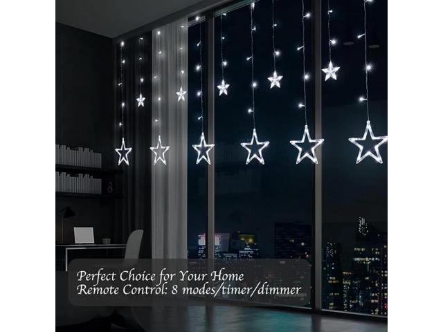 Elegani 138 LED Star Curtain Light White Hanging String Lights with 12 Stars, 8 Lighting Modes, Plug-in, for Indoor Outdoor Room Party Backdrop