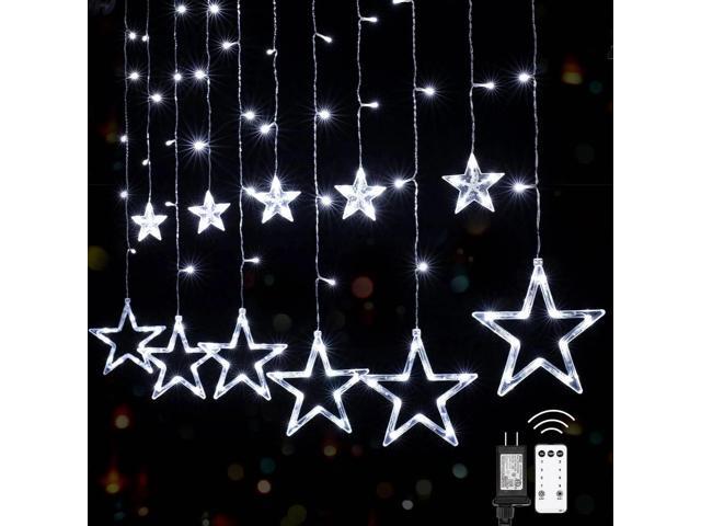 Elegani 138 LED Star Curtain Light White Hanging String Lights with 12 Stars, 8 Lighting Modes, Plug-in, for Indoor Outdoor Room Party Backdrop