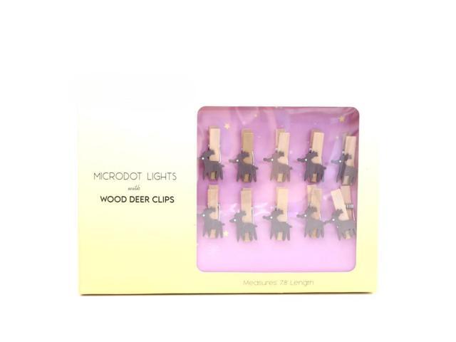 Elegani 20 LED Microdot String Lights with 10 Wood Deer Clips 7FT Copper Wire Indoor Decorative Light Set