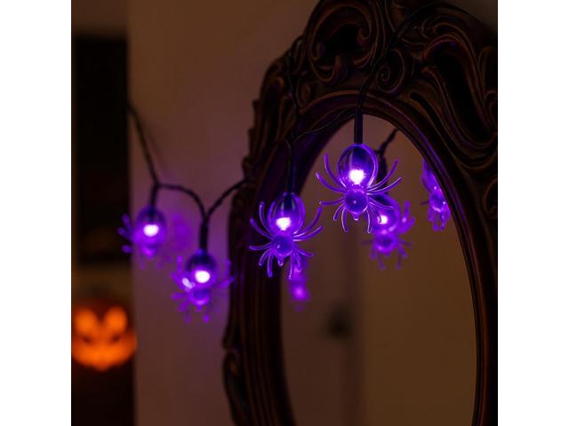 Elegani 10 LED Spider String Lights Purple Glow Halloween Décor 3ft Clear Wire