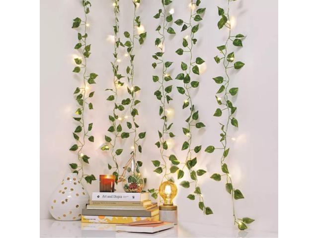 Elegani 66 LED Ivy Leaf Curtain Lights 3.3ft x 5.2ft, 6 Strands, Warm White, Indoor Hanging Vine Decor for Bedroom Wall, Door, Ceiling