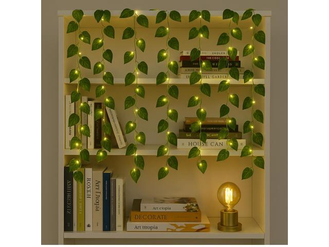 Elegani 66 LED Ivy Leaf Curtain Lights 3.3ft x 5.2ft, 6 Strands, Warm White, Indoor Hanging Vine Decor for Bedroom Wall, Door, Ceiling