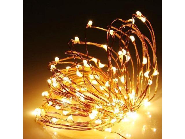 Elegani 2-Pack Solar Powered Fairy Lights 100 LED Each 32ft Warm White Copper Wire Outdoor Waterproof String Lights with Ground Stakes
