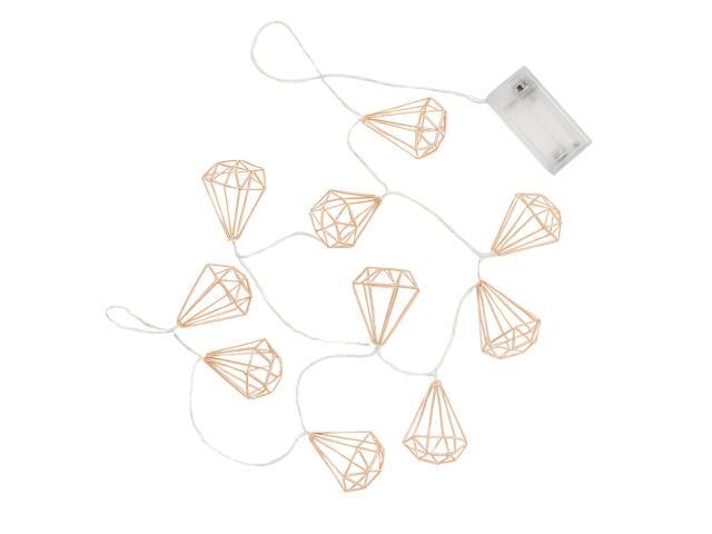 Elegani Rose Gold Diamond String Lights 10 Warm White LED Lights on Copper Wire, 4.5ft Lighted Length Decorative Lighting for Bedroom, Dorm,...