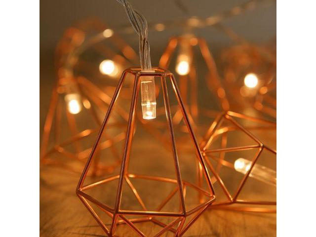 Elegani Rose Gold Diamond String Lights 10 Warm White LED Lights on Copper Wire, 4.5ft Lighted Length Decorative Lighting for Bedroom, Dorm,...