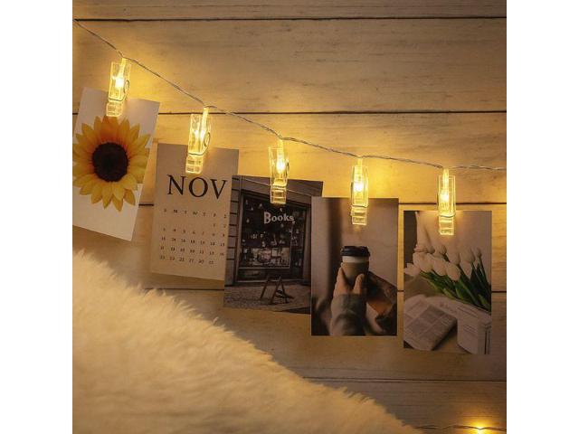 Elegani 15 LED Mini Photo Clip Fairy String Lights 6ft Warm White Silver Copper Wire for Bedroom, Dorm, Wall Photo Display