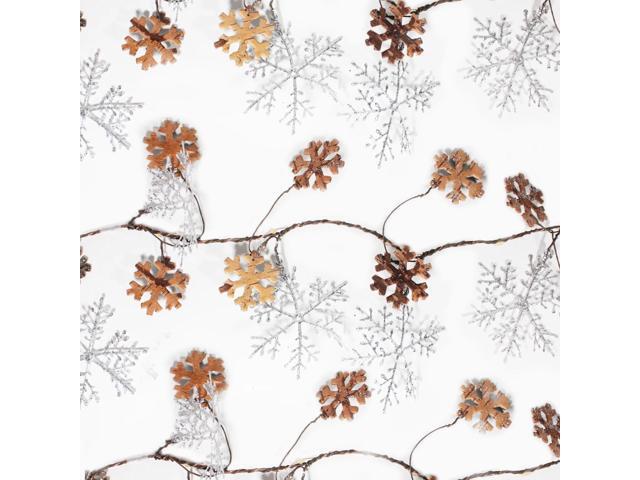 Elegani 20 LED Glitter Snowflake Fairy Lights 7.5ft Copper Wire String Light with Large & Small Glittered Snowflakes, Warm White Glow for Holiday...