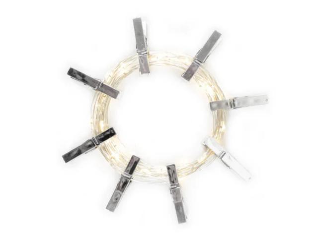 Elegani 36 LED Silver Photo Clip String Light 13ft Warm White Decorative String Light with Metallic Silver Clips