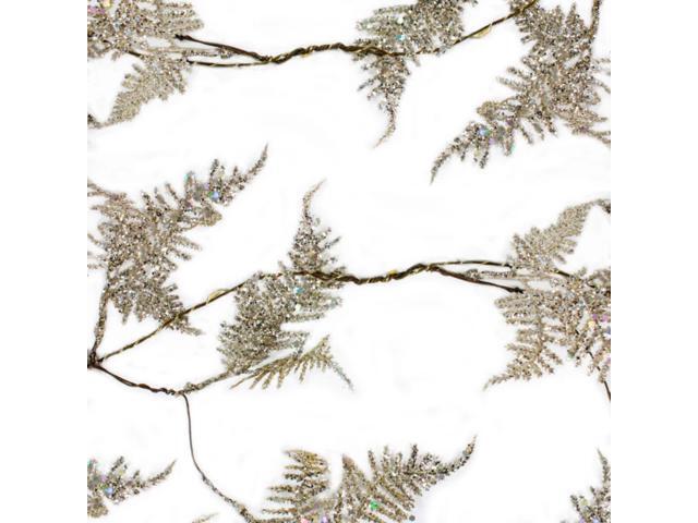 Elegani 20 LED Gold Iridescent Glitter Fern Fairy Lights 7' Twinkle Garland with Warm White LEDs