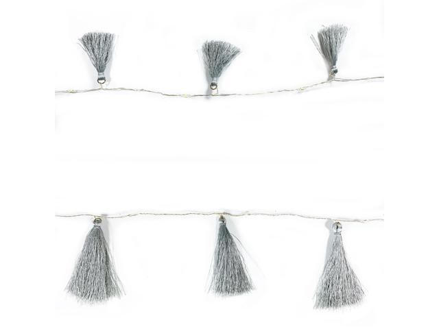 Elegani Boho Tassel Fairy String Lights 20 LED Warm White Lights with Soft Grey Tassels, 7ft Decorative Light for Bedroom, Nursery, Dorm, or Party...