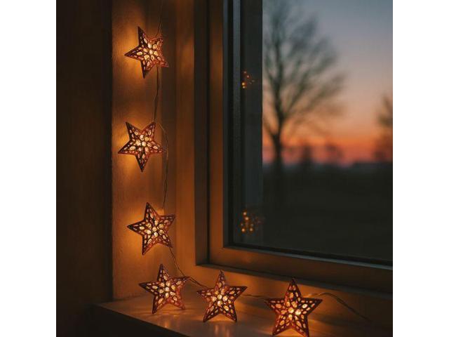 Elegani Rose Gold Moroccan Star String Lights 10 LED Warm White Lights, 3FT Clear Cable