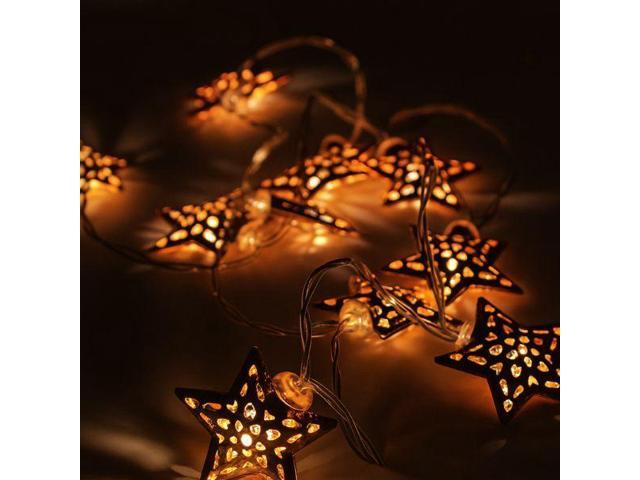 Elegani Rose Gold Moroccan Star String Lights 10 LED Warm White Lights, 3FT Clear Cable
