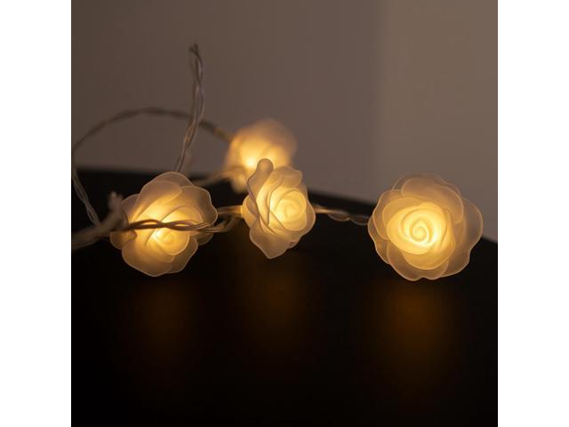 Elegani 20 LED Rose Flower String Lights Warm White 5mm LEDs with PVC Roses, Romantic Floral Lighting for Indoor Decor, Weddings, Bedrooms,...