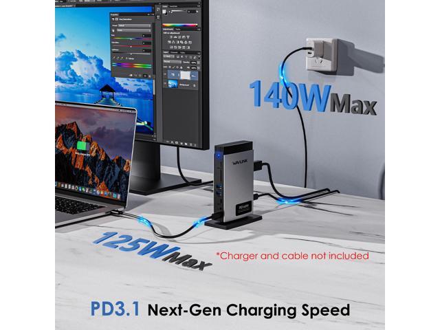 WAVLINK USB C Docking Station PD3.1 Triple Display with 140W Power, 8K Displayport*2 + 8K HDMI, RJ45, 10G USB-C, 2 USB 3.0, SD/TF Slot, Audio/Mic,...