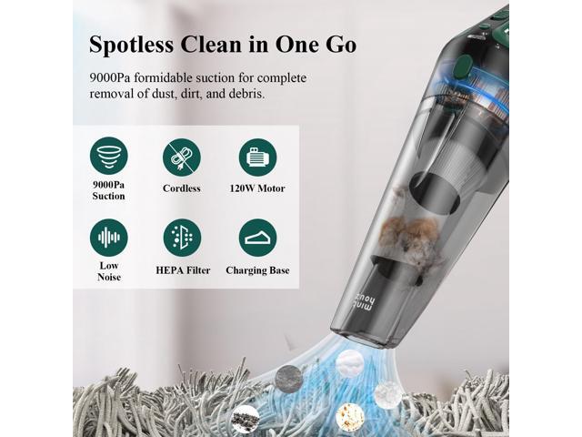 Minthouz Cordless Electric Air Duster Vacuum Cleaner 9000Pa with 120W Motor, Portable Hand Vacuum with 20-30 Mins Runtime, LED Light,Cleaning For...