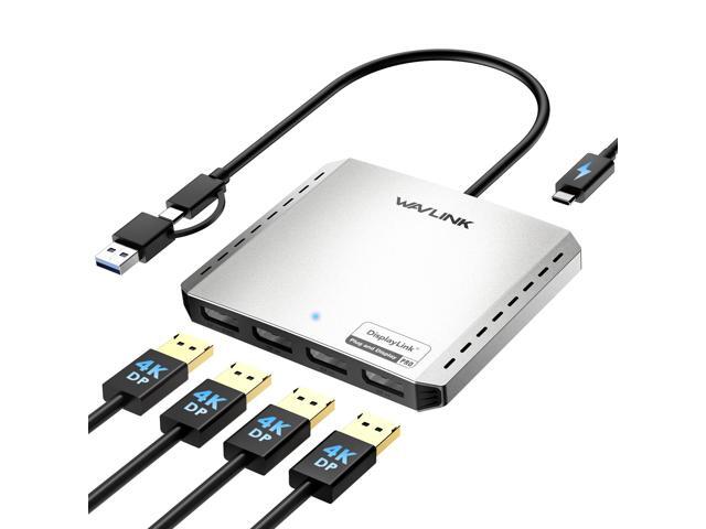 WAVLINK Quad 4K@120Hz/Dual 8K Universal Display Adapter, DisplayLink DL7400, 4 DisplayPort, with 85W Upstream Charging, Supports Multiple Monitors...