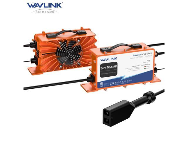 WAVLINK Golf Cart Smart Battery Charger 36V 18A Max, 738W Output, IP67 Waterproof, LiFePO4/NMC/Lead-Acid Compatible, Intelligent Charging with...