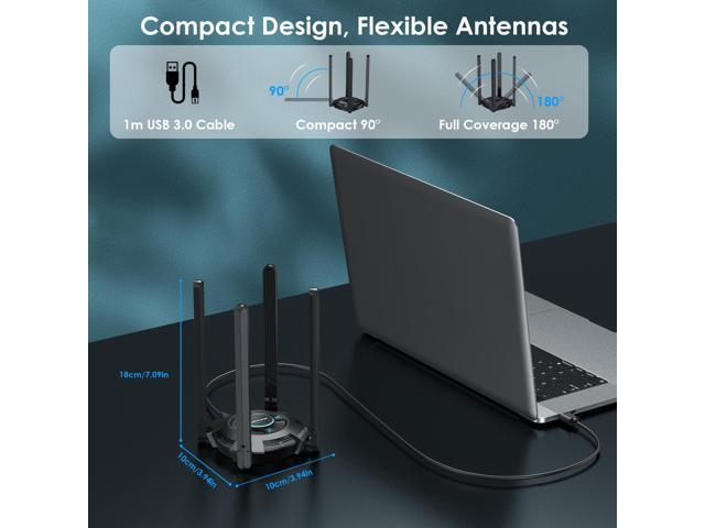 WAVLINK WiFi 7 BE6500 Tri-Band USB 3.0 Wireless Network Adapter (2.4G/5G/6G, 688+2882+2882 Mbps), with Built-in Driver, WPA3, MLO & Multi-RU, 5dBi...