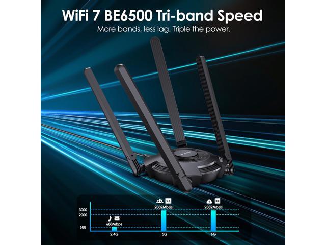 WAVLINK WiFi 7 BE6500 Tri-Band USB 3.0 Wireless Network Adapter (2.4G/5G/6G, 688+2882+2882 Mbps), with Built-in Driver, WPA3, MLO & Multi-RU, 5dBi...