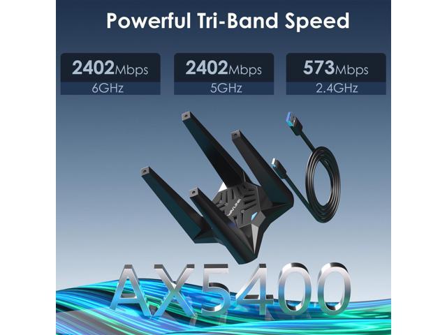 WAVLINK WiFi 6E AX5400 Triple-Band USB 3.0 Wireless Adapter (2.4G/5G/6G, 573+2402+2402 Mbps) with Built-in Driver, WPA3, MU-MIMO, OFDMA, 4x3dBi...