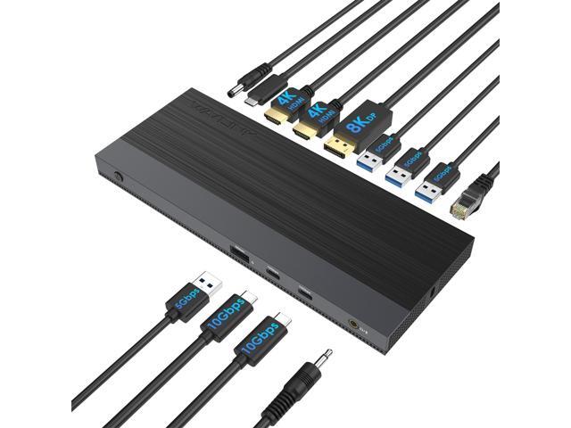 WAVLINK Laptop Docking Station for 3 Monitors with 100W PD Max, 8K@30Hz/4K@144Hz Single Display, Dual 4K@60Hz, 2× USB-C 10Gbps, 4× USB-A 5Gbps,.